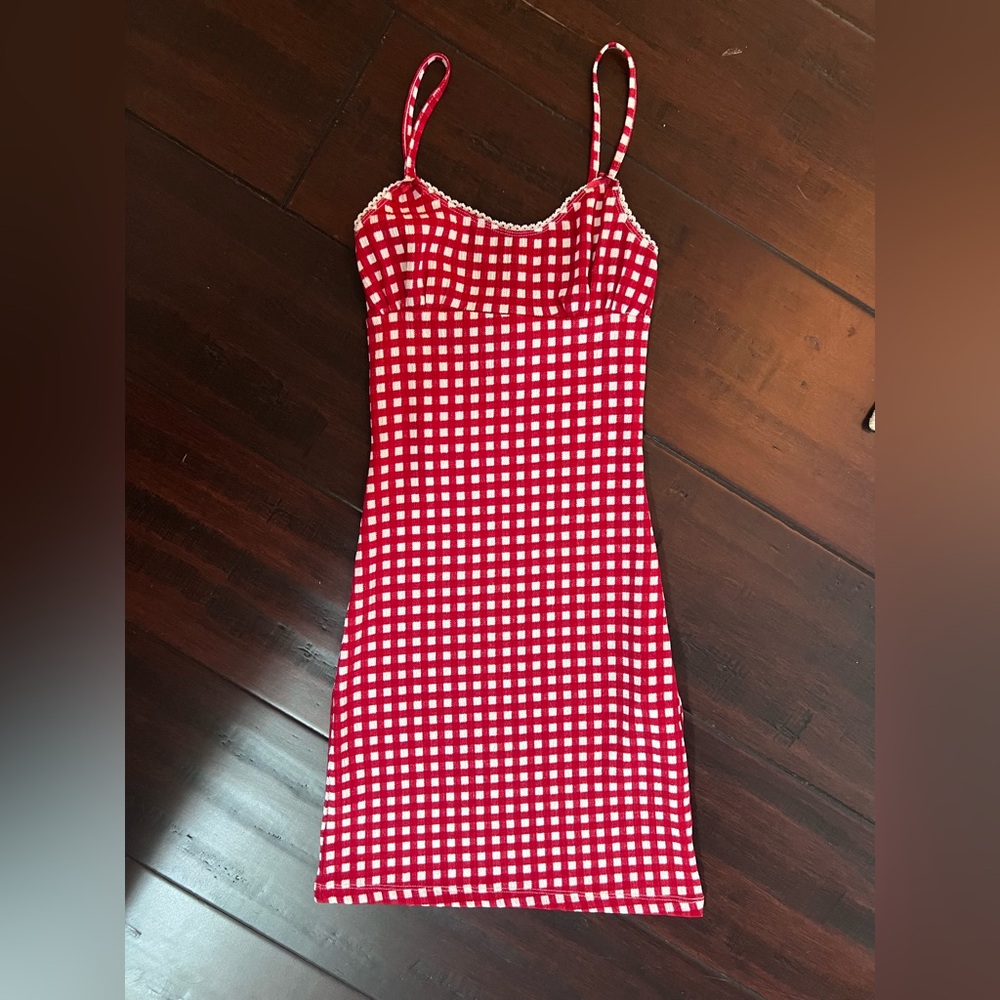 Pull&Bear Red and White Gingham Mini Dress